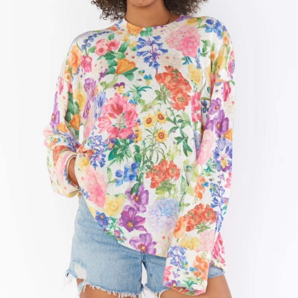 Show Me Your Mumu Sue Cuffed Tunic Sweater in Ivory Botanical Floral (NWOT)